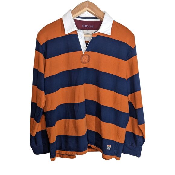 Orvis Other - Orvis Rugby Shirt Mens XL Orange Navy Stripes Long Sleeve Bloke Preppy Casual